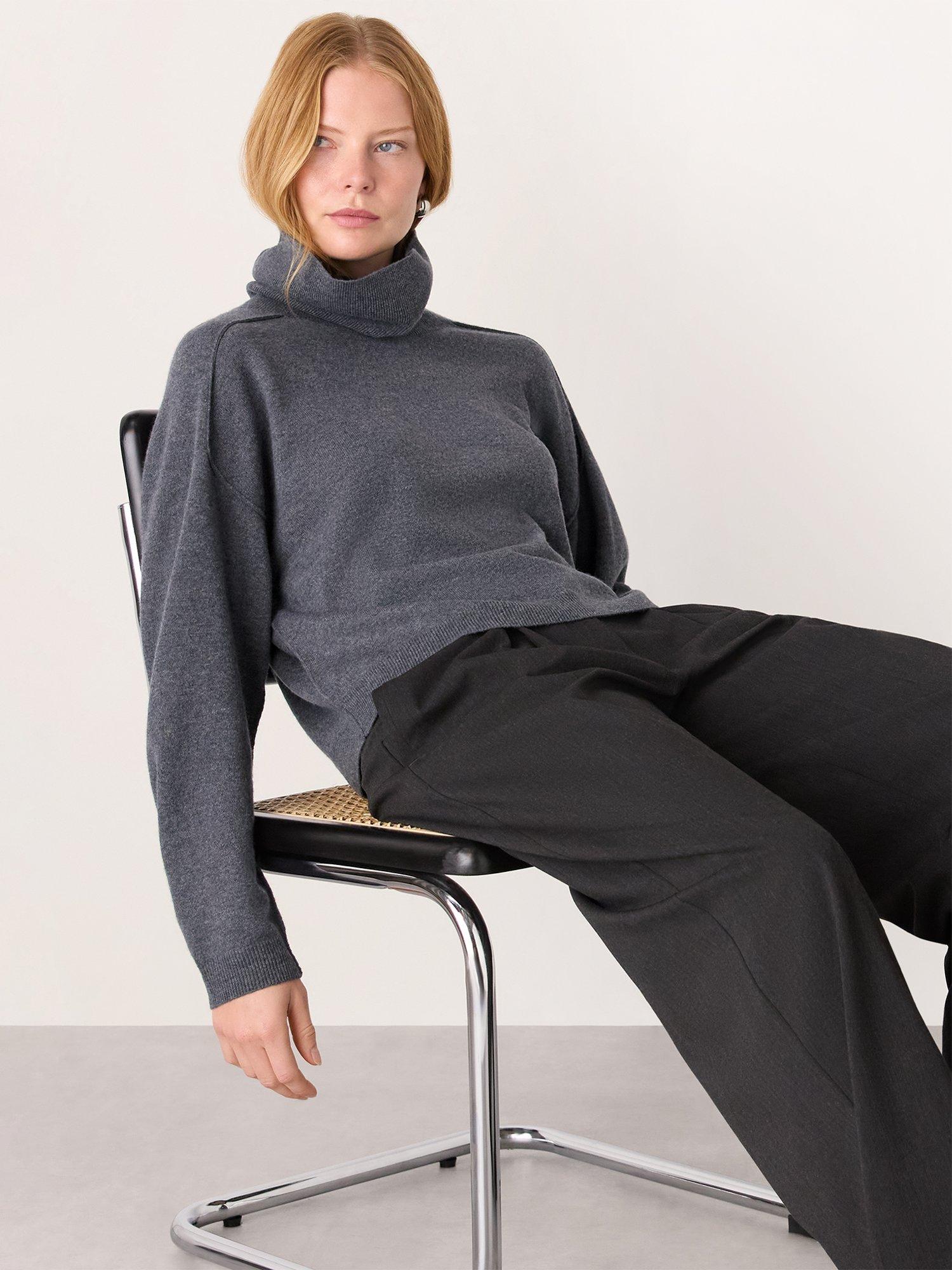 Product image 1 of 5, which shows Whistles Cowl Neck Pure Wool Jumper, Grey, XS