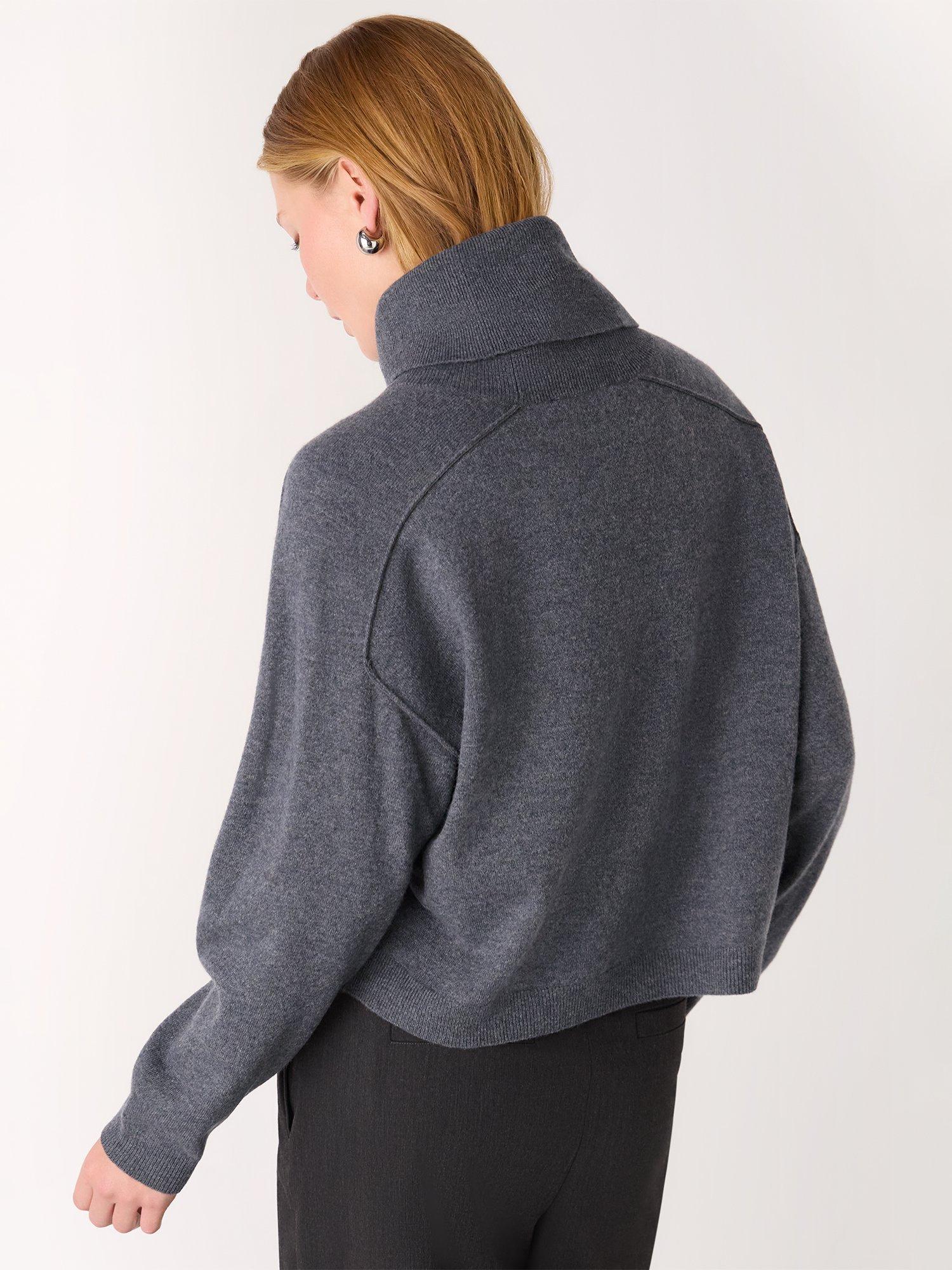 Product image 2 of 5, which shows Whistles Cowl Neck Pure Wool Jumper, Grey, XS