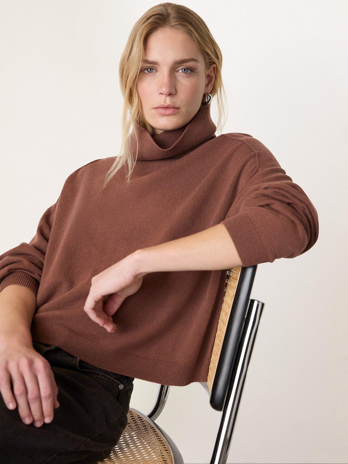 Product image 1 of 5, which shows Whistles Cowl Neck Pure Wool Jumper, Brown, XS