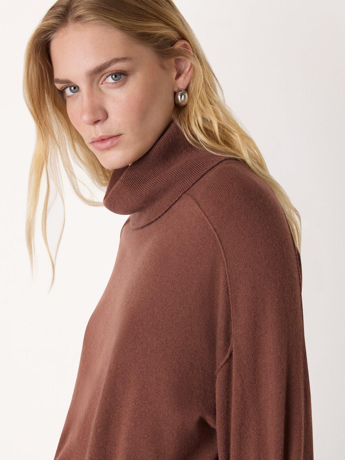 Product image 4 of 5, which shows Whistles Cowl Neck Pure Wool Jumper, Brown, XS