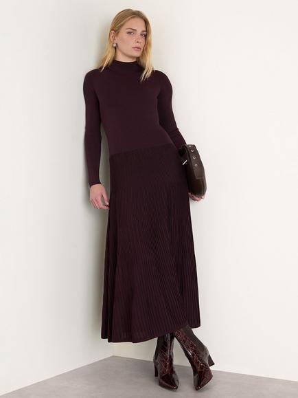 Whistles Petite Funnel Neck Pleated Knit Dress, Plum, Plum