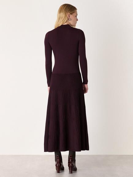 Whistles Petite Funnel Neck Pleated Knit Dress, Plum - view 2, Plum