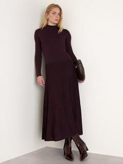 Whistles Funnel Neck Pleated Knit Dress, Plum, Plum