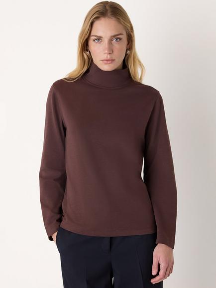 Whistles Long Sleeve Funnel Neck Jersey Top, Brown