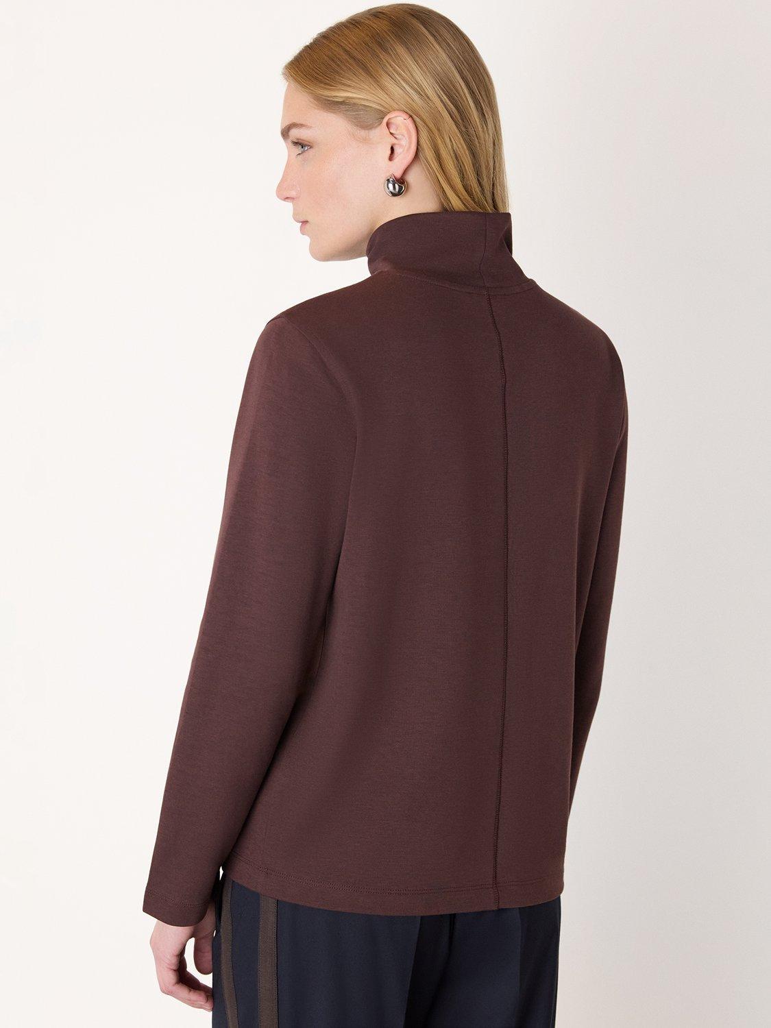Product image 2 of 5, which shows Whistles Long Sleeve Funnel Neck Jersey Top, Brown, XS