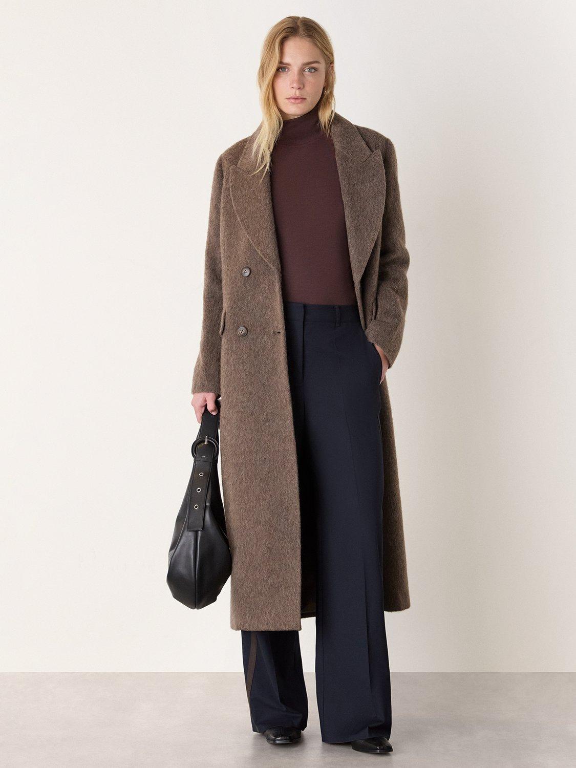 Product image 3 of 5, which shows Whistles Long Sleeve Funnel Neck Jersey Top, Brown, XS