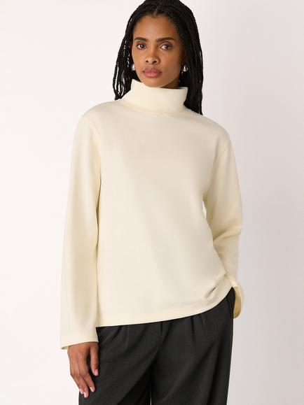 Whistles Long Sleeve Funnel Neck Jersey Top, Ivory