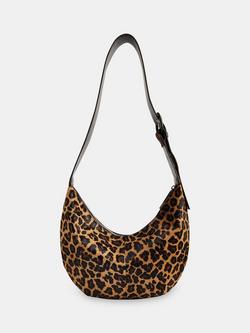Whistles Sia Leopard Print Curved Crossbody Leather Bag, Multi, Multi