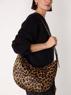 Whistles Sia Leopard Print Curved Crossbody Leather Bag, Multi - view 2, Multi