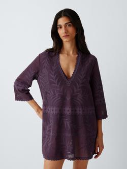 John Lewis Jacquard Mesh Kaftan, Plum