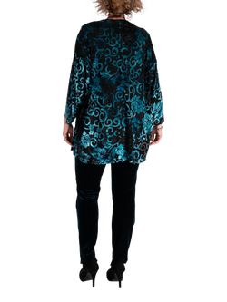 chesca Jardin Velvet Filigree Floral Kimono Jacket, Teal/Black - view 2, Teal/Black