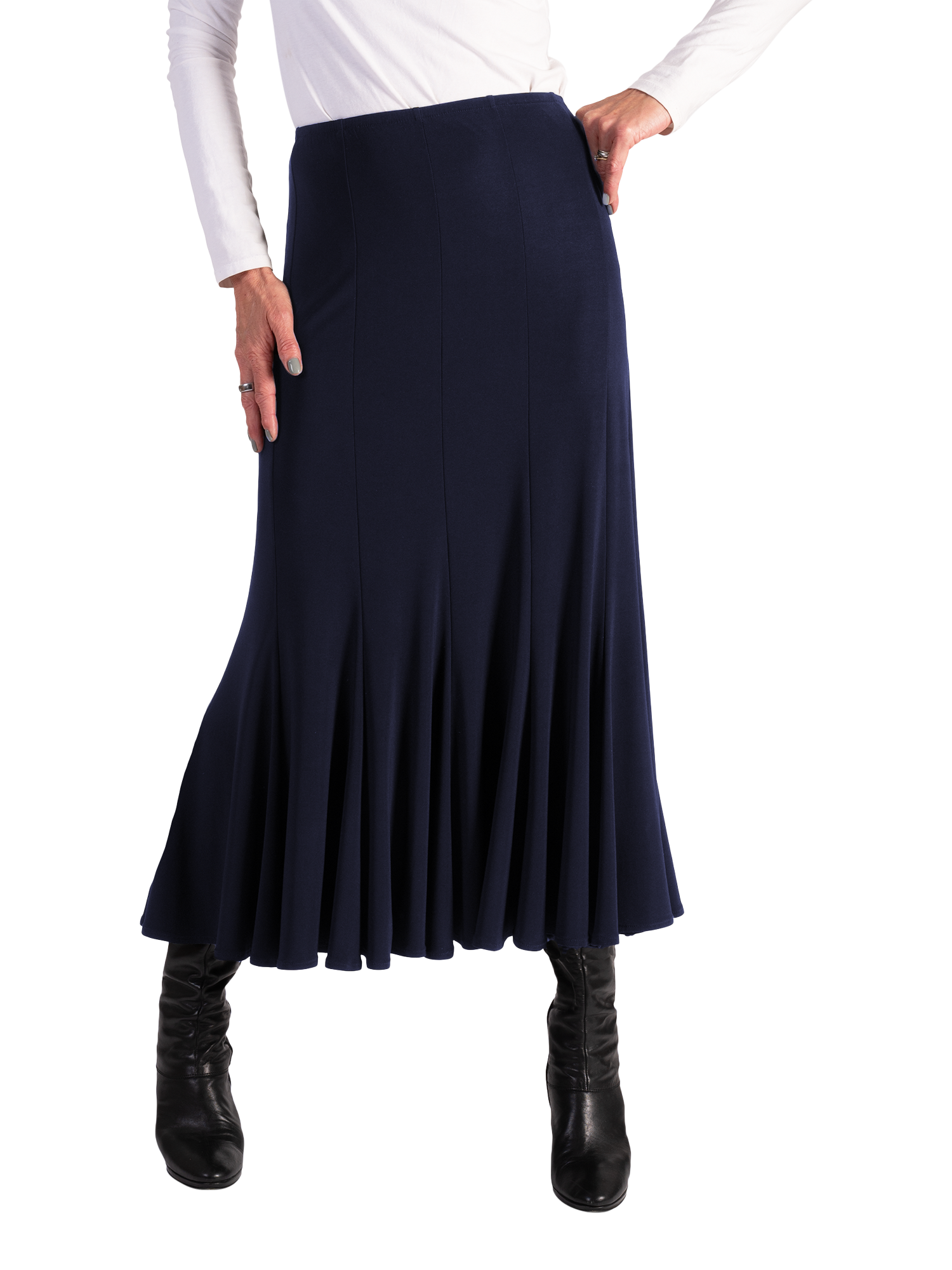 Product image 1 of 5, which shows chesca Panelled Midi Skirt, Navy, 12-14