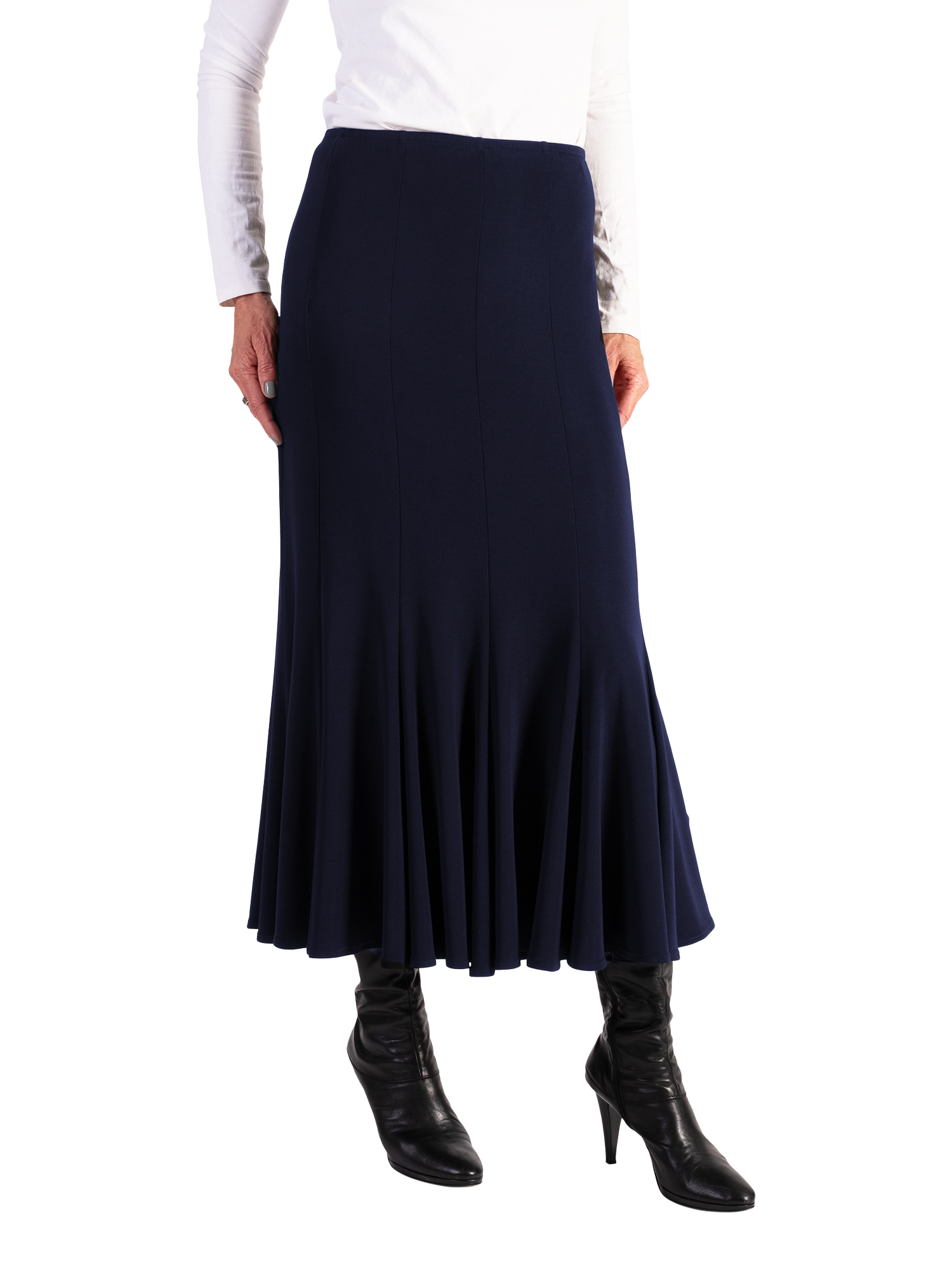 Product image 3 of 5, which shows chesca Panelled Midi Skirt, Navy, 12-14