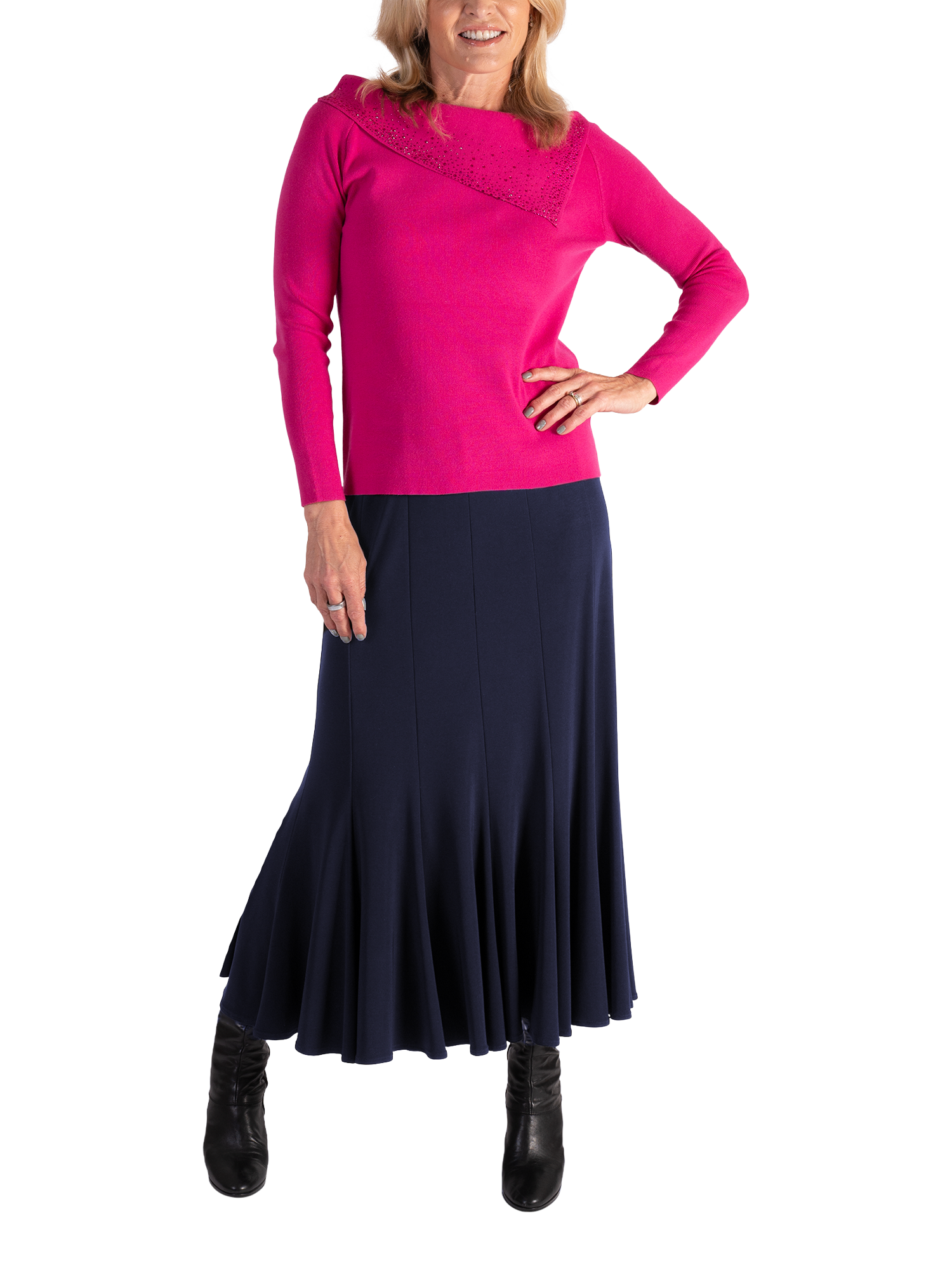 Product image 5 of 5, which shows chesca Panelled Midi Skirt, Navy, 12-14