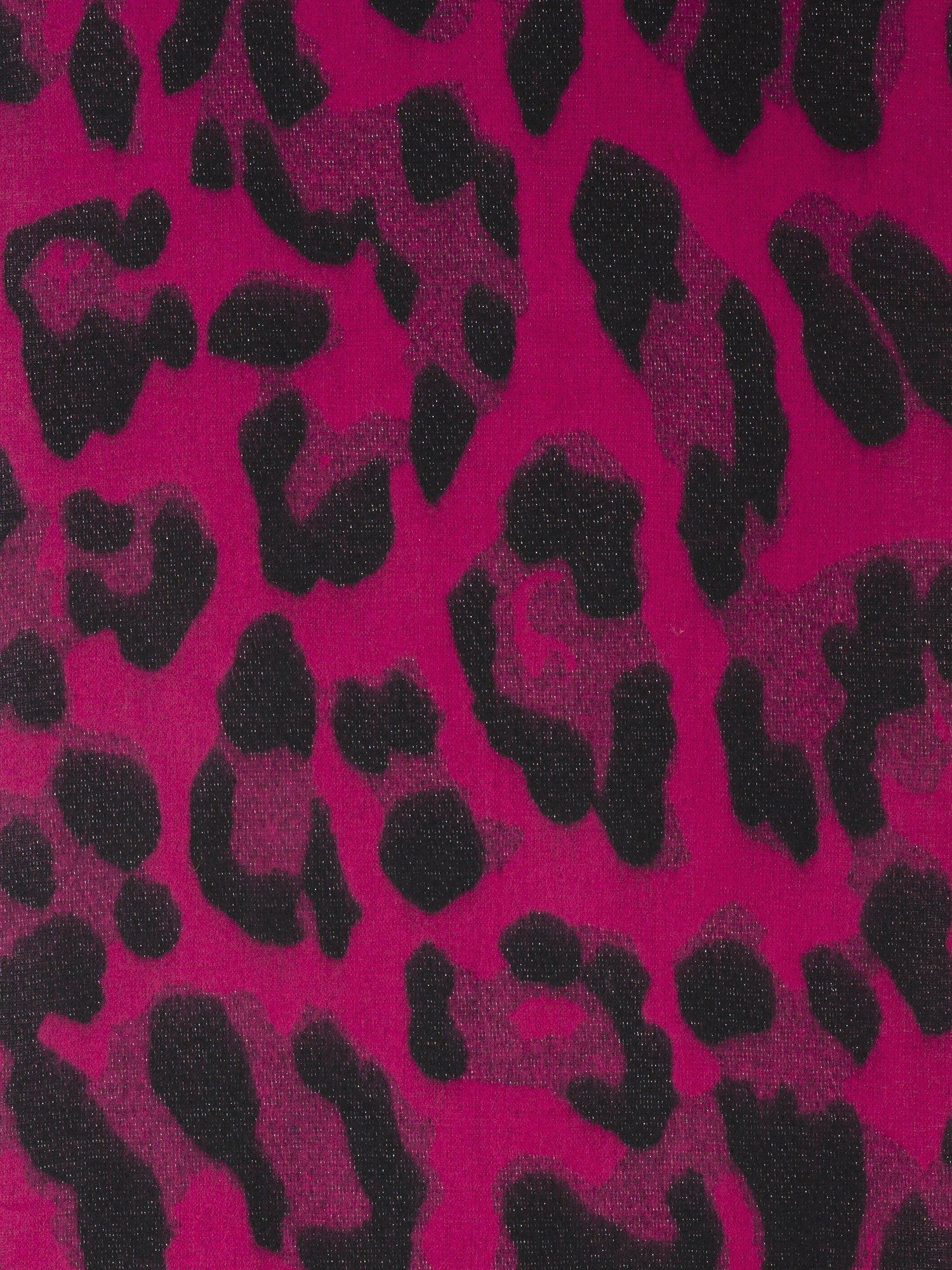 Product image 2 of 3, which shows chesca Sparkle Animal Print Scarf, Fuchsia/Black, One Size