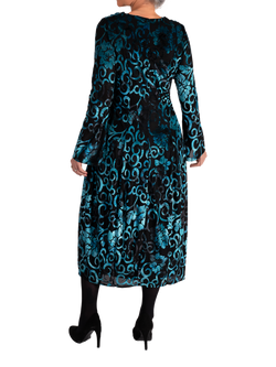 chesca Jardin Velvet Filigree Floral Midi Dress, Teal/Black - view 2, Teal/Black