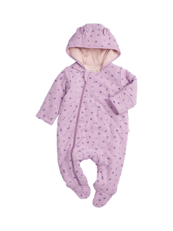 MORI Baby Ribbed Hooded Floral Pramsuit, Lilac, Lilac