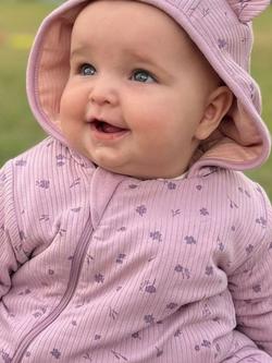 MORI Baby Ribbed Hooded Floral Pramsuit, Lilac - view 2, Lilac