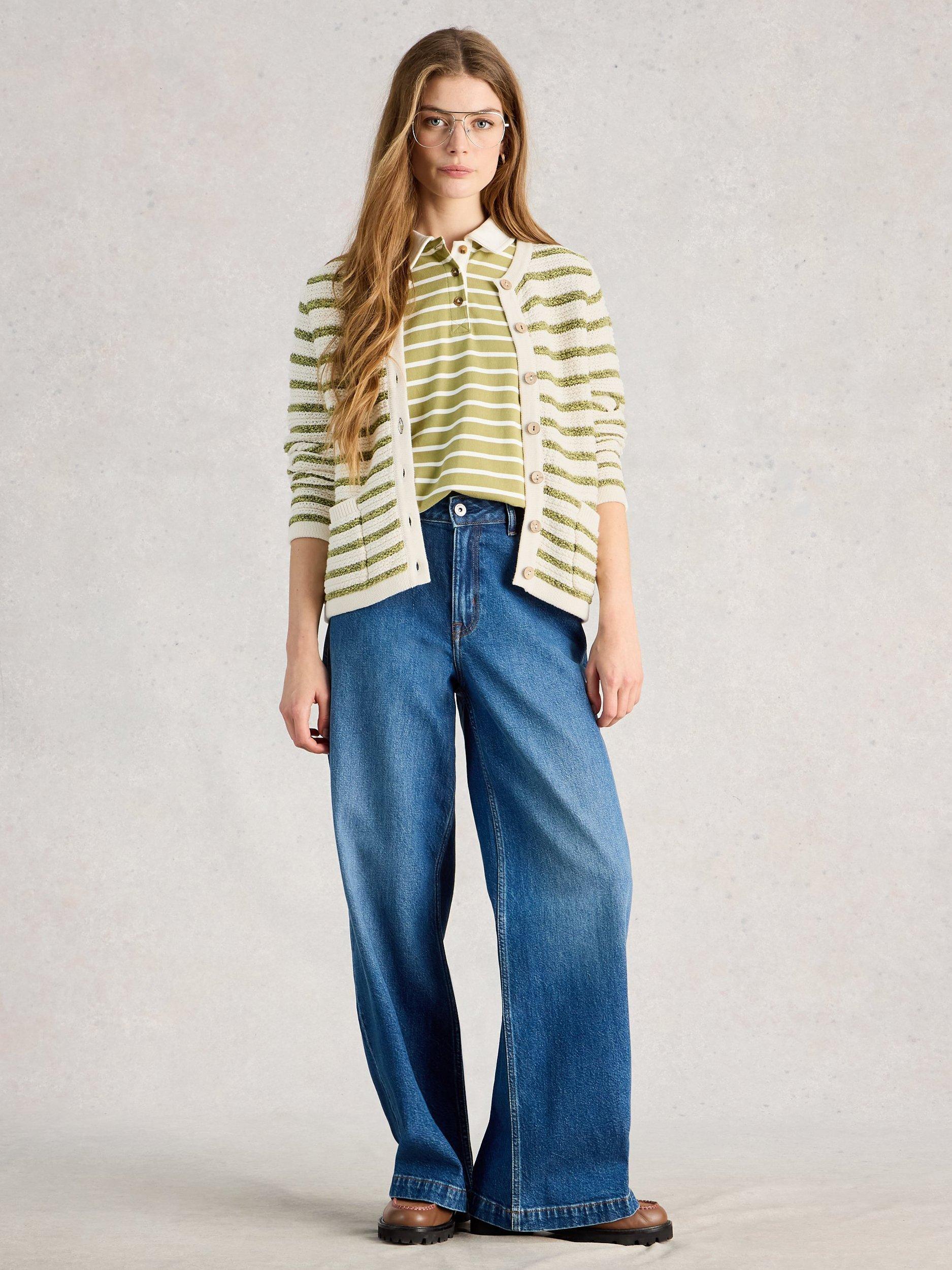 Product image 1 of 6, which shows White Stuff Belle Stripe Cardigan, Ivory/Multi, 6