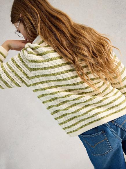 White Stuff Belle Stripe Cardigan, Ivory/Multi - view 2, Ivory/Multi