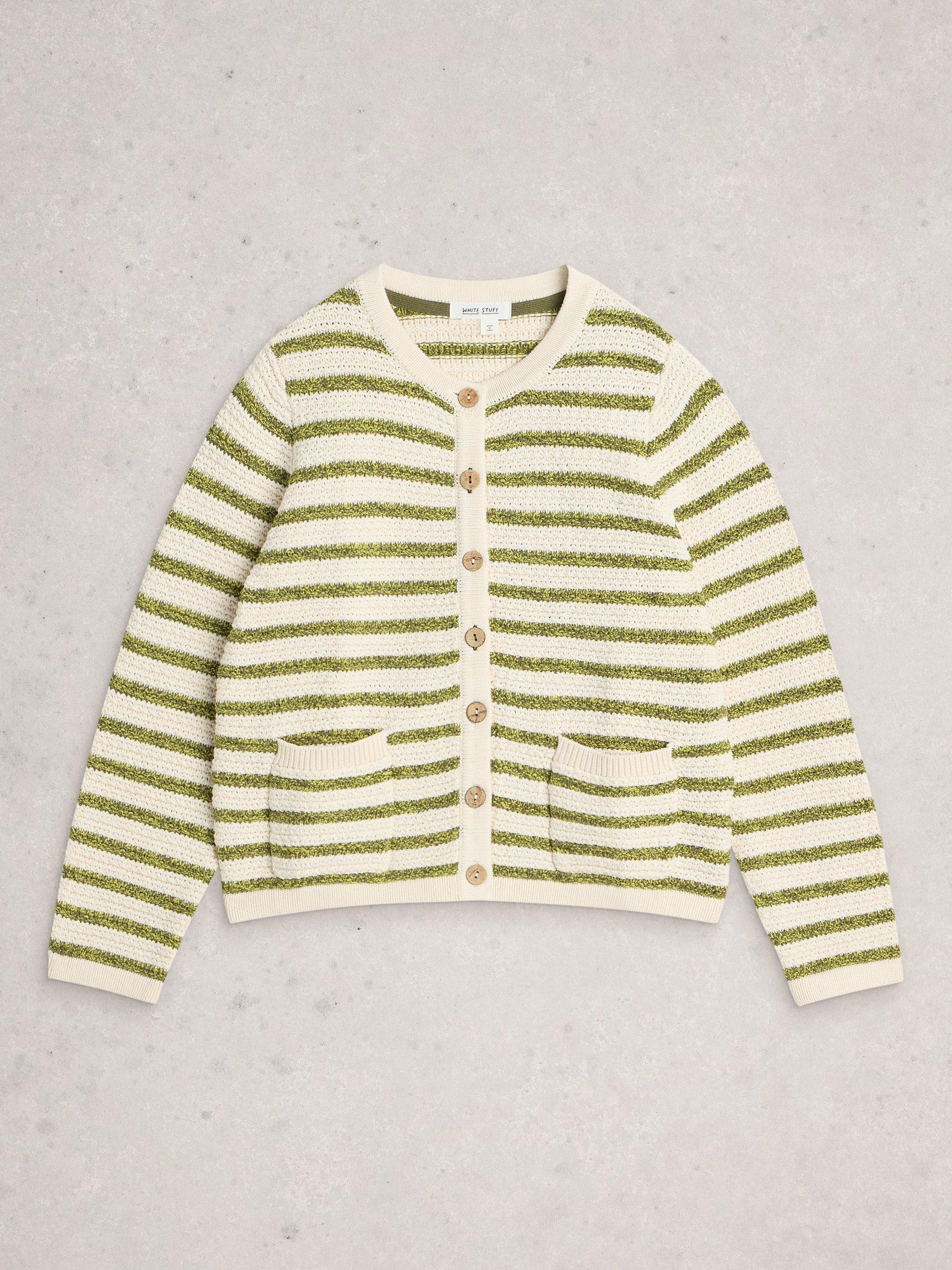 Product image 5 of 6, which shows White Stuff Belle Stripe Cardigan, Ivory/Multi, 6