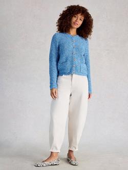 White Stuff Belle Textured Cardigan, Mid Blue, Mid Blue
