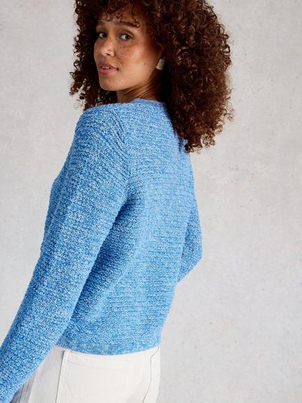 White Stuff Belle Textured Cardigan, Mid Blue - view 2, Mid Blue