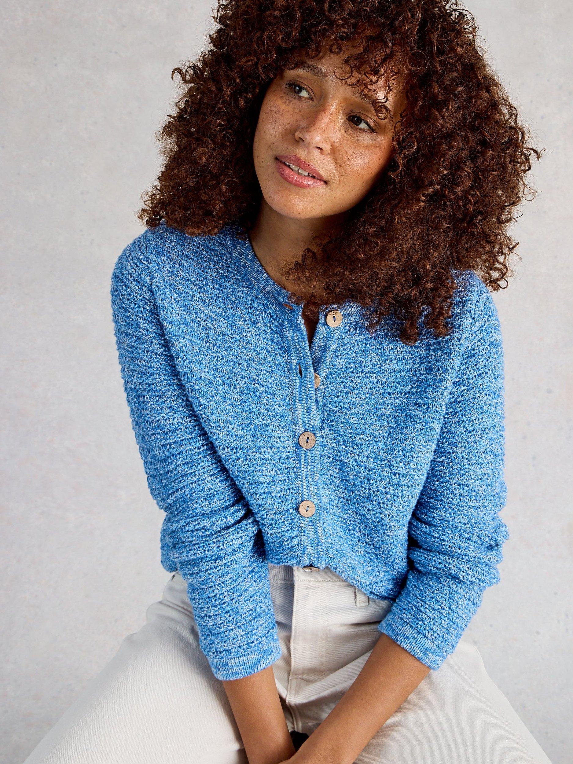 Product image 3 of 6, which shows White Stuff Belle Textured Cardigan, Mid Blue, 6