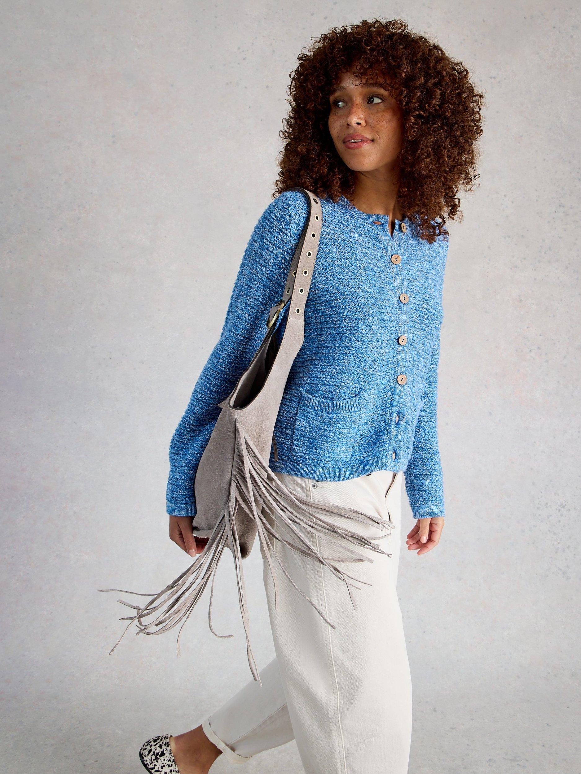 Product image 4 of 6, which shows White Stuff Belle Textured Cardigan, Mid Blue, 6