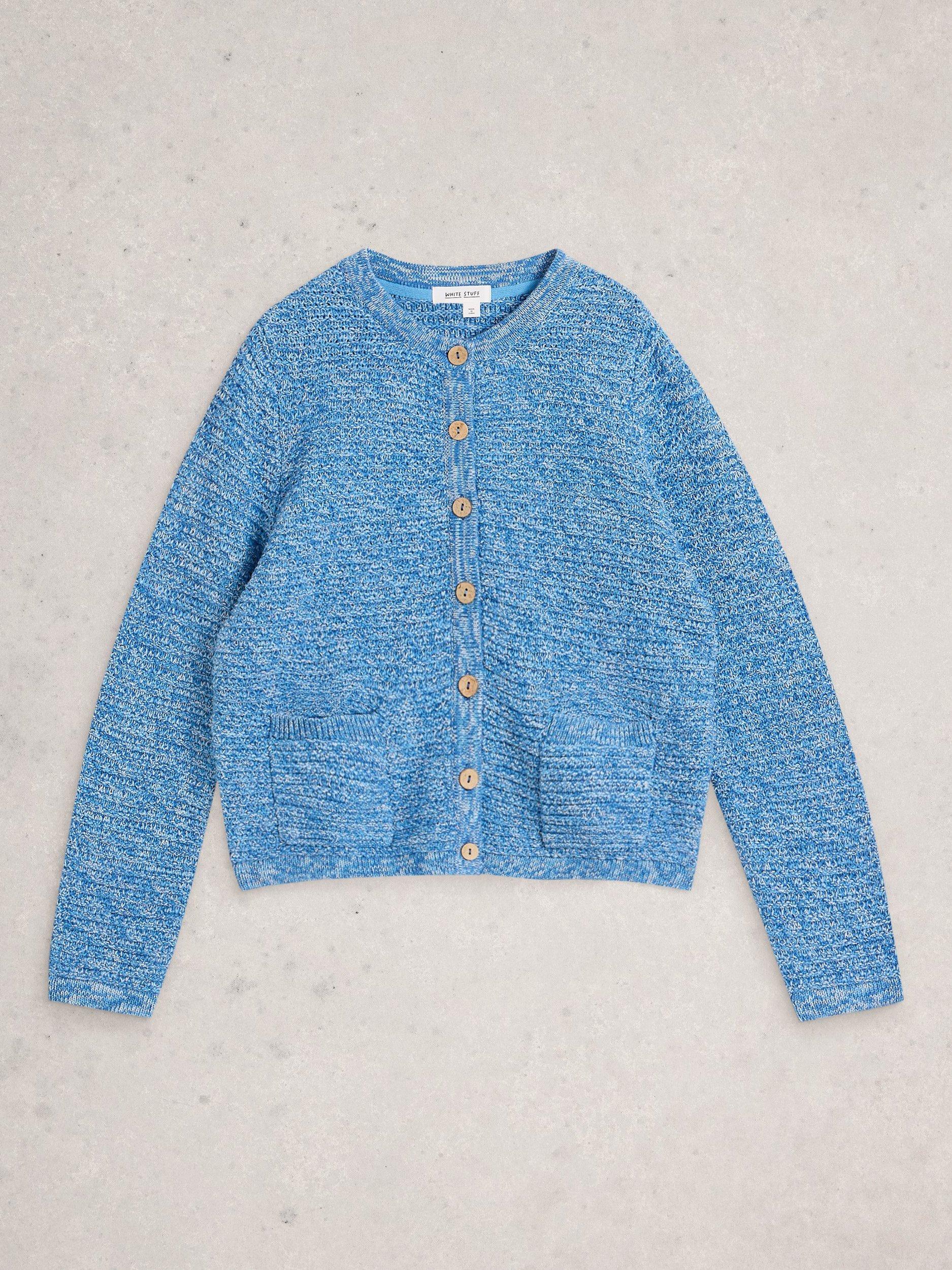 Product image 5 of 6, which shows White Stuff Belle Textured Cardigan, Mid Blue, 6