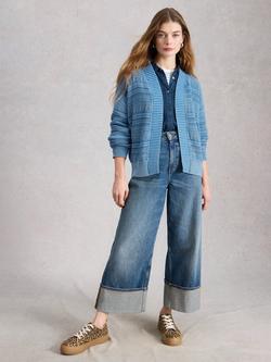 White Stuff Kimberly Textured Open Neck Cardigan, Blue, Blue