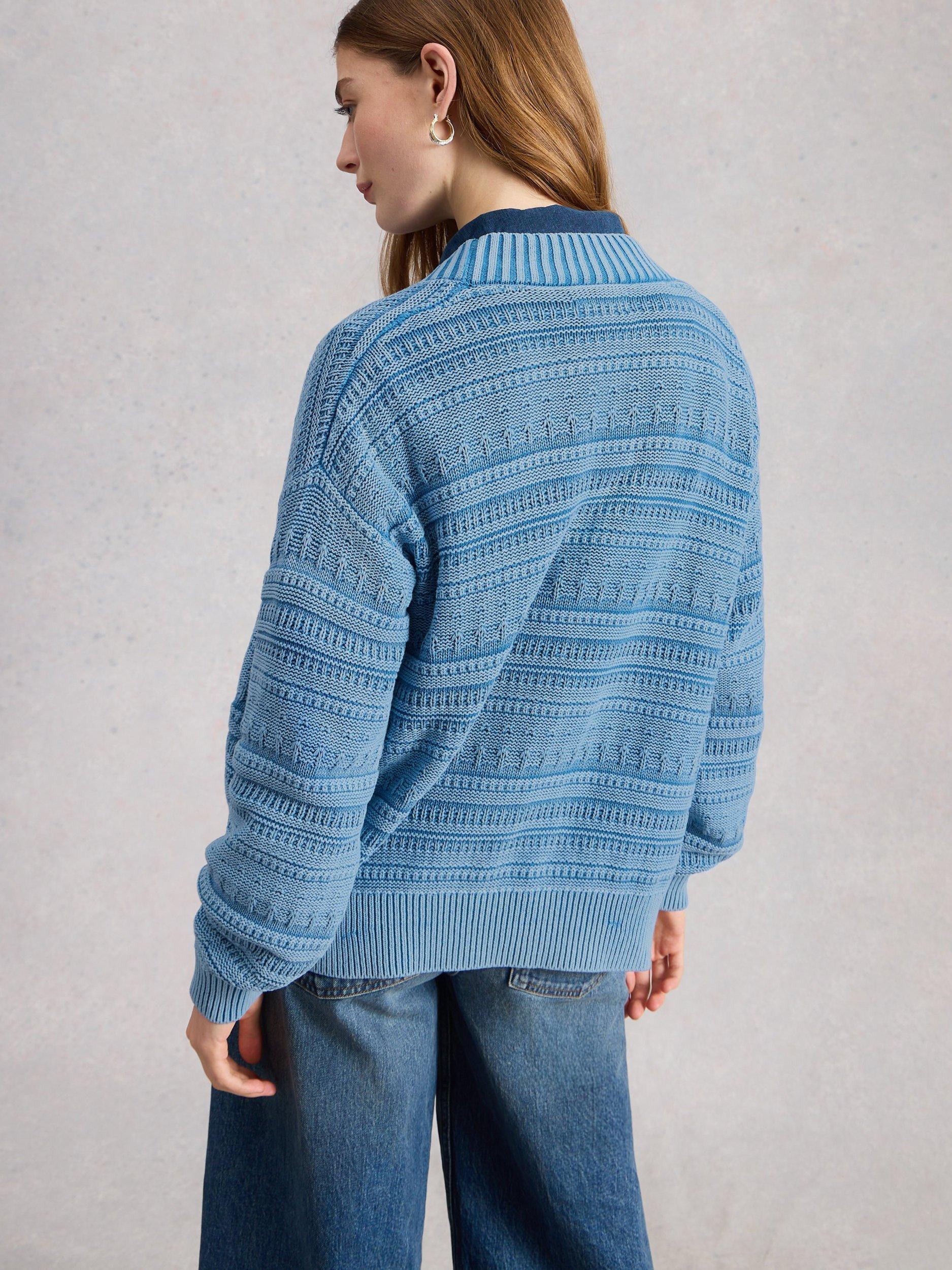 Product image 2 of 6, which shows White Stuff Kimberly Textured Open Neck Cardigan, Blue, S