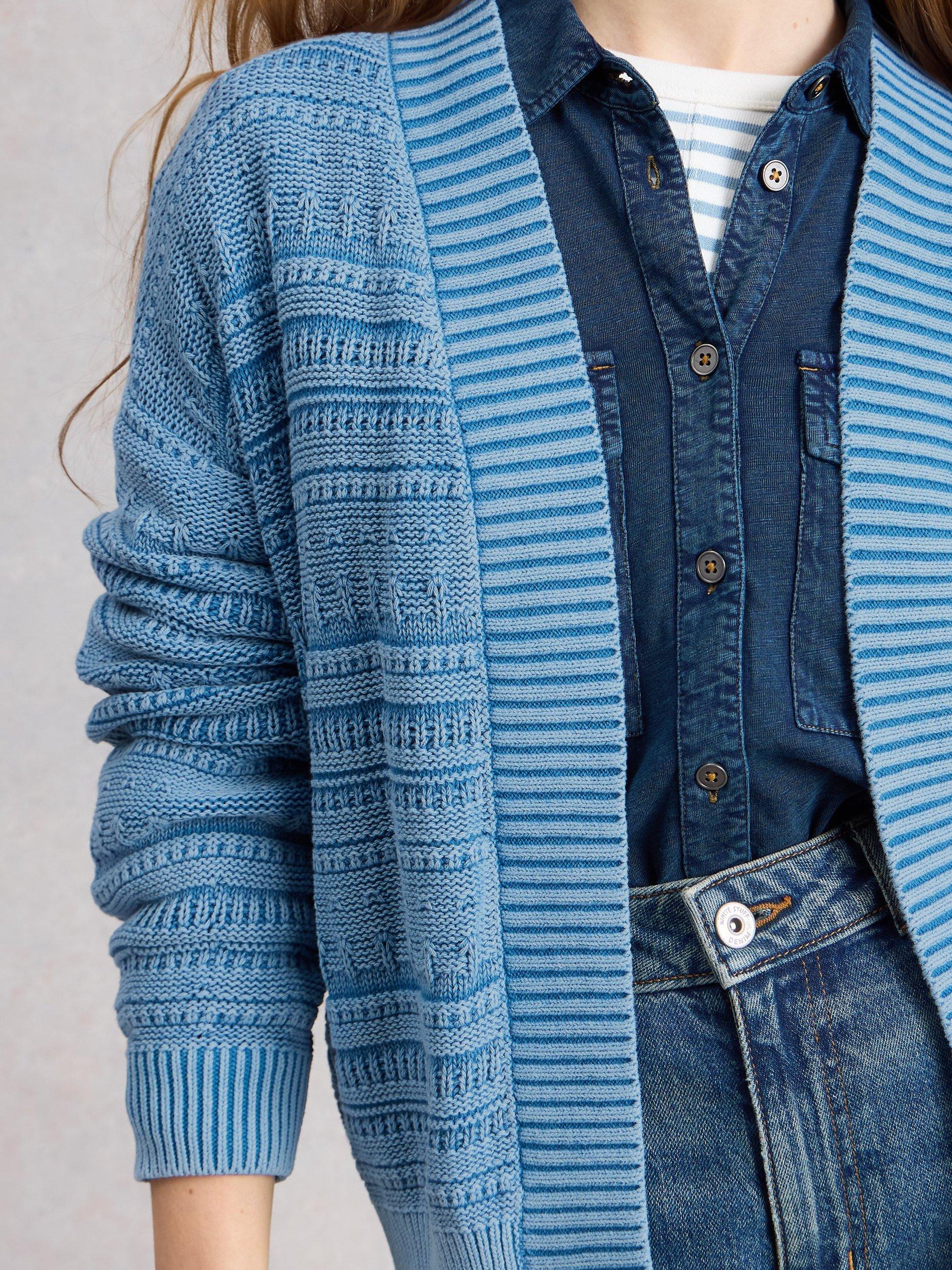 Product image 3 of 6, which shows White Stuff Kimberly Textured Open Neck Cardigan, Blue, S