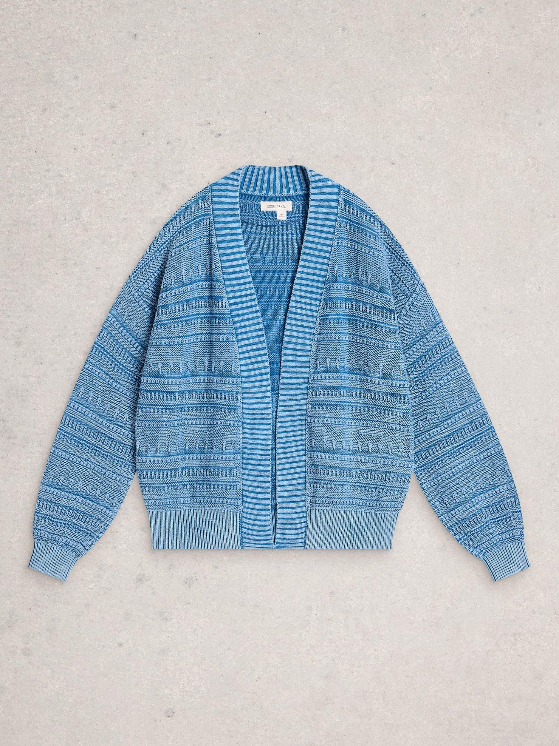 Product image 5 of 6, which shows White Stuff Kimberly Textured Open Neck Cardigan, Blue, S
