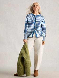 White Stuff Lulu Striped Round Neck Cardigan, Blue/White