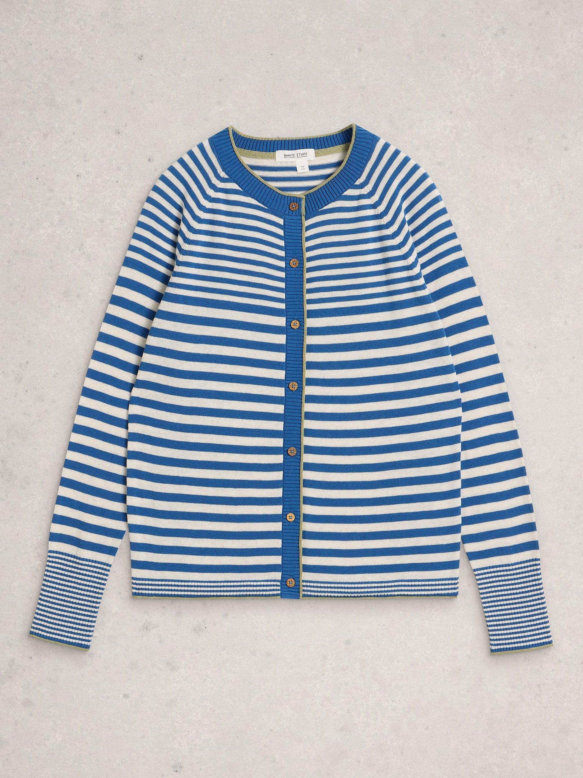 Product image 5 of 6, which shows White Stuff Lulu Striped Round Neck Cardigan , Blue/White, 6