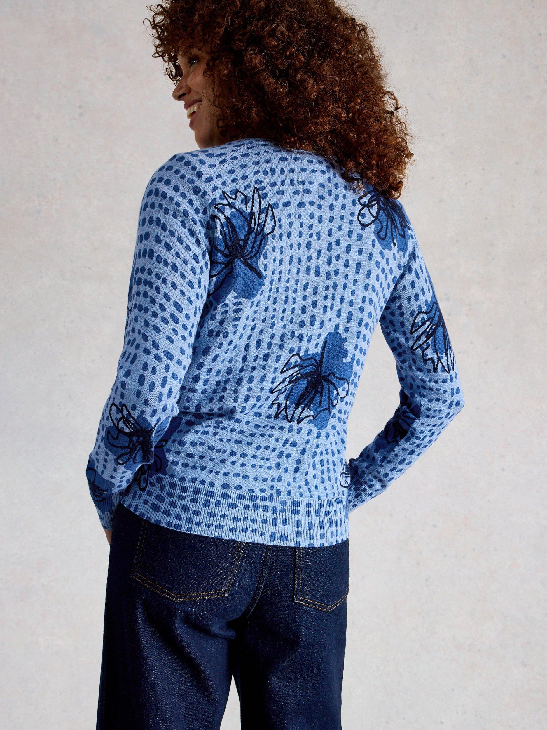 Product image 2 of 6, which shows White Stuff Lulu Abstract Floral Cardigan, Blue, 6