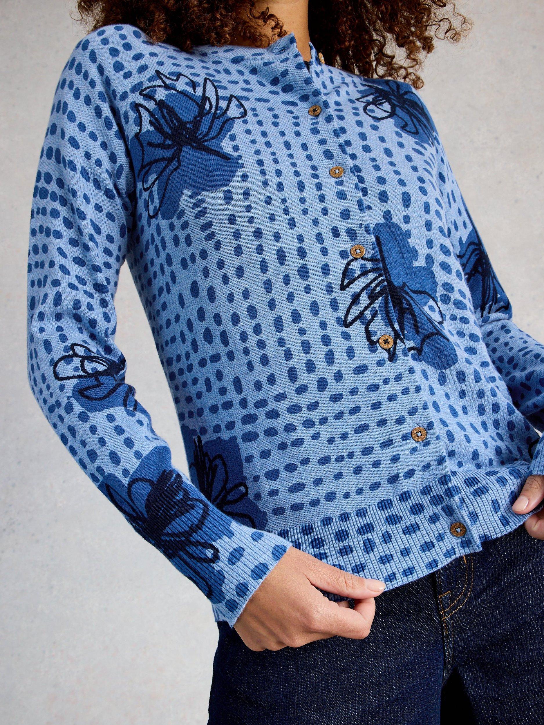 Product image 3 of 6, which shows White Stuff Lulu Abstract Floral Cardigan, Blue, 6