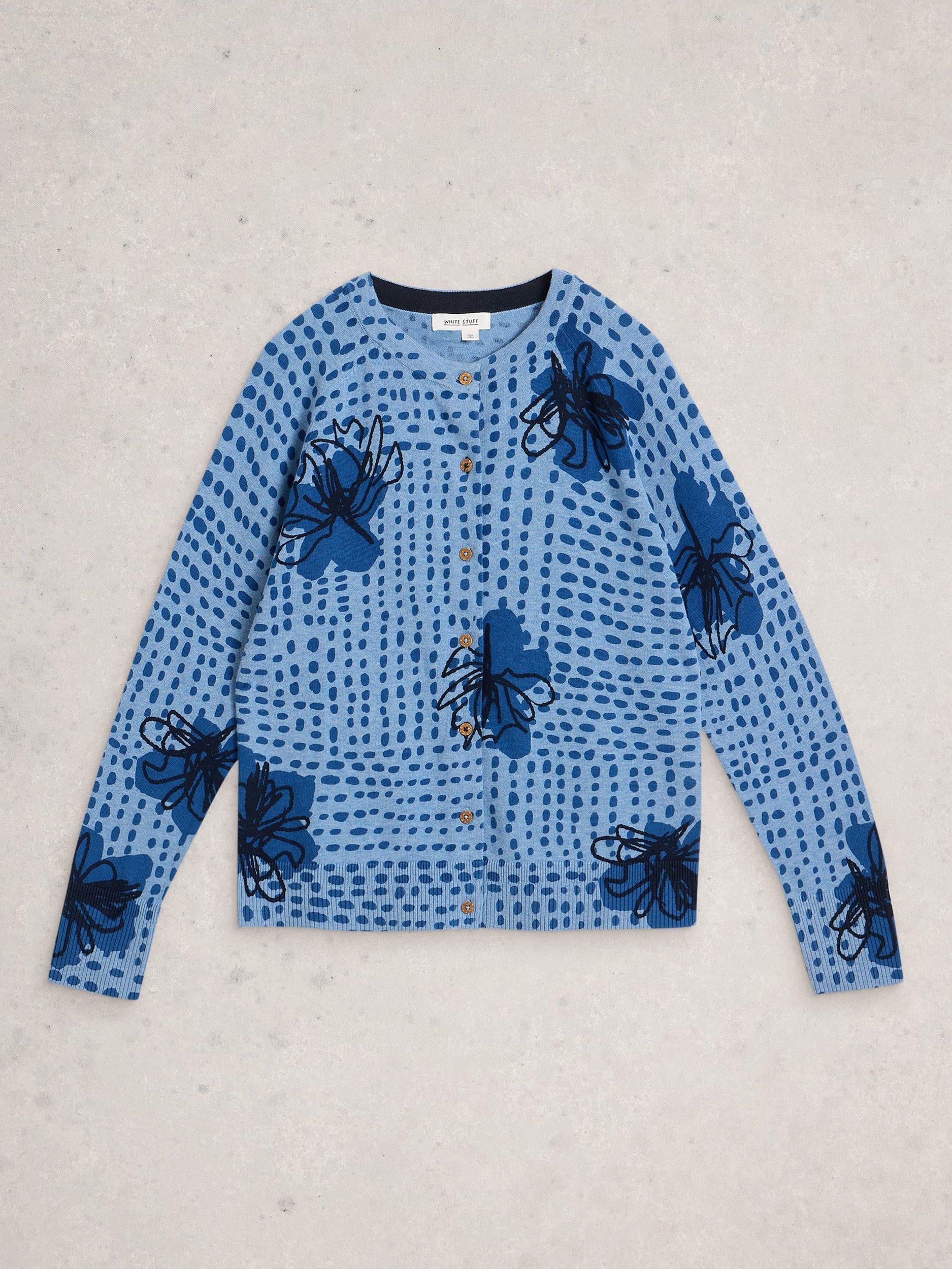 Product image 5 of 6, which shows White Stuff Lulu Abstract Floral Cardigan, Blue, 6