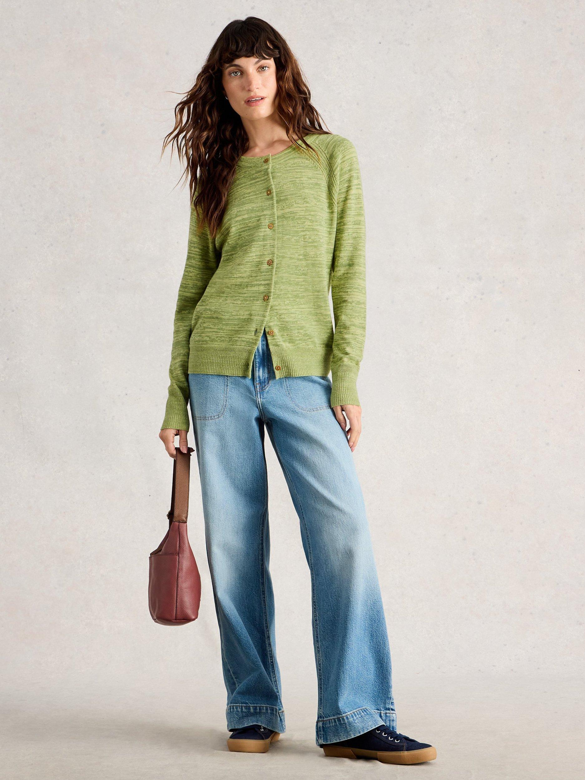 Product image 1 of 6, which shows White Stuff Lulu Striped Roll Neck Cardigan , Green, 6