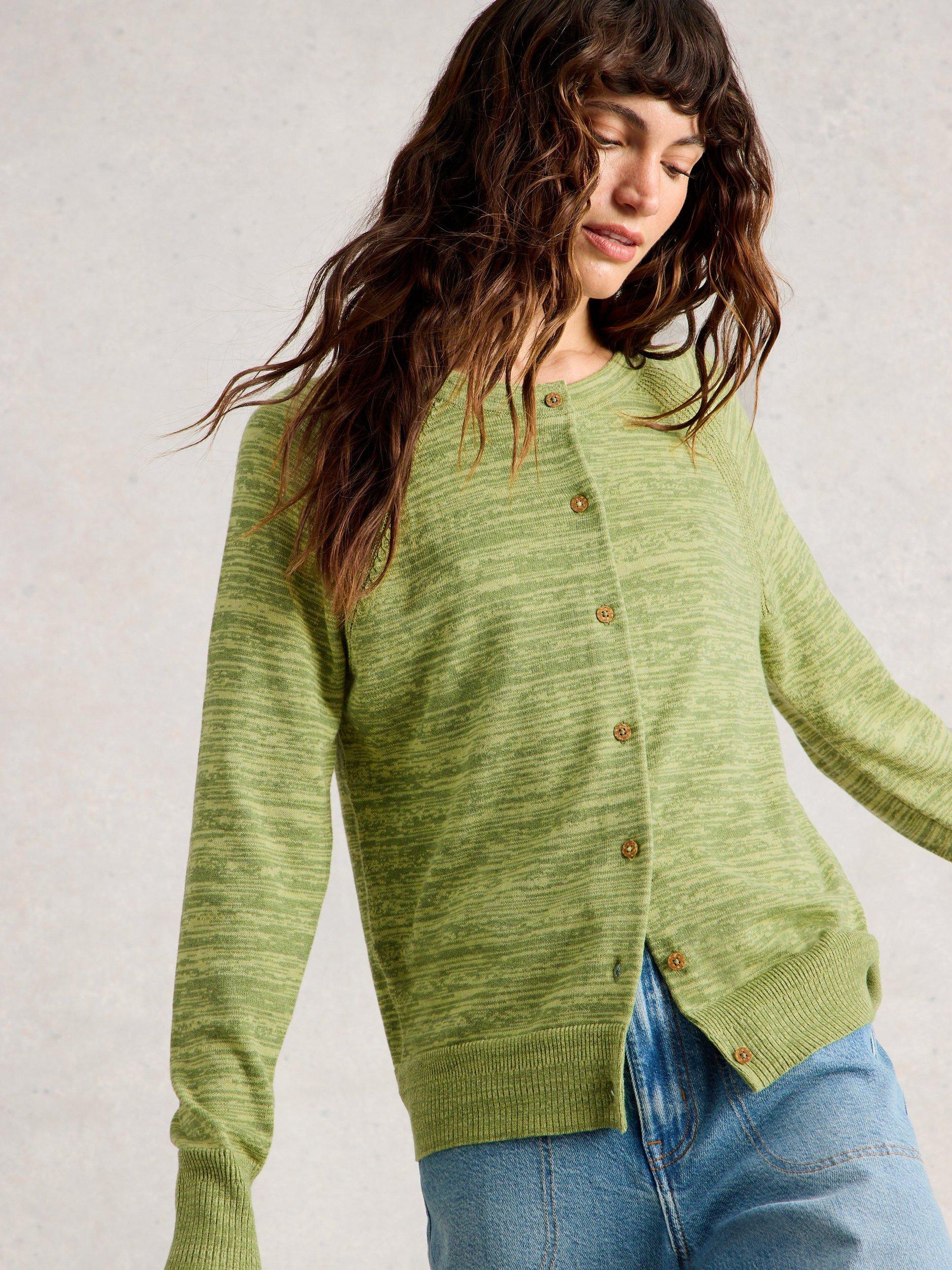 Product image 3 of 6, which shows White Stuff Lulu Striped Roll Neck Cardigan , Green, 6