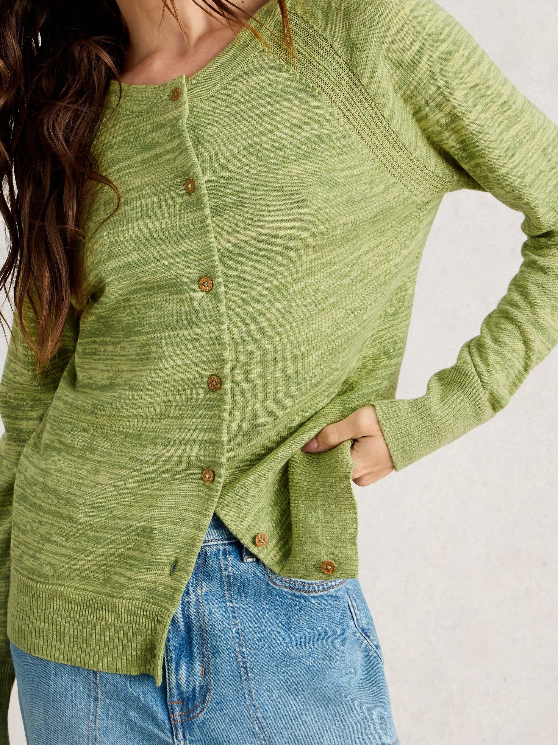 Product image 4 of 6, which shows White Stuff Lulu Striped Roll Neck Cardigan , Green, 6