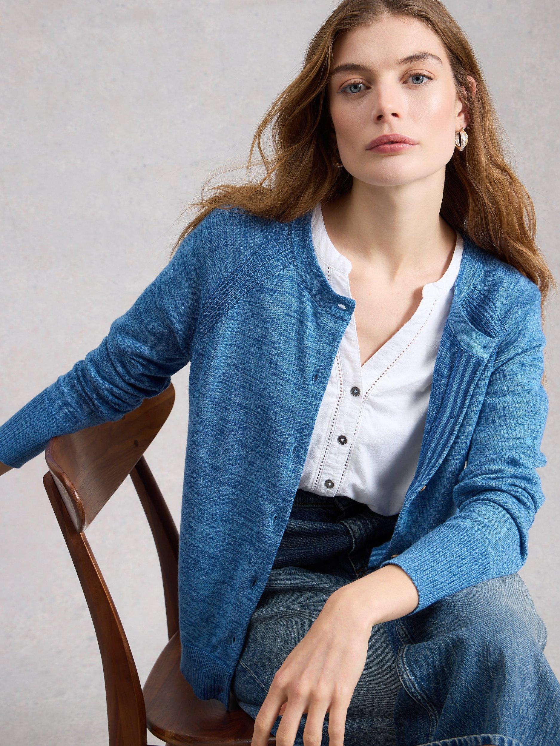 Product image 4 of 6, which shows White Stuff Lulu Twist Yarn Cardigan, Blue, 6