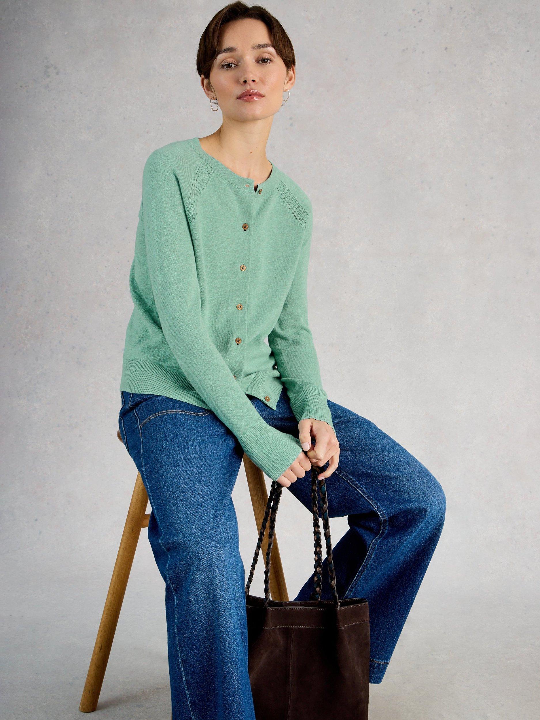 Product image 4 of 6, which shows White Stuff Lulu Round Neck Cardigan , Teal, 6