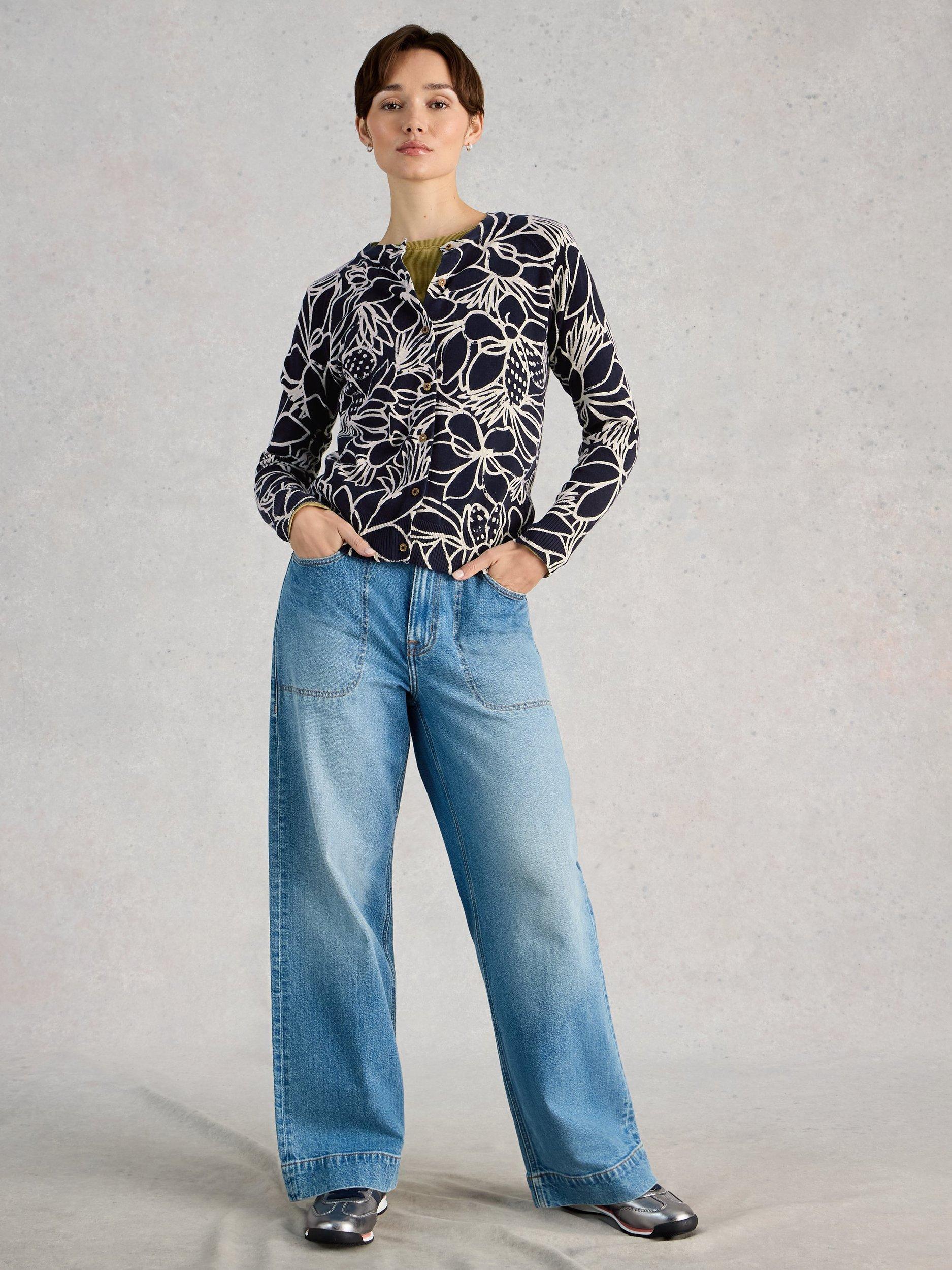 Product image 1 of 6, which shows White Stuff Lulu Abstract Floral Cardigan, Navy/Multi, 6