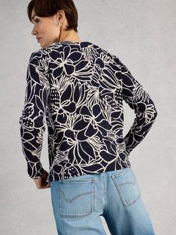 White Stuff Lulu Abstract Floral Cardigan, Navy/Multi - view 2, Navy/Multi