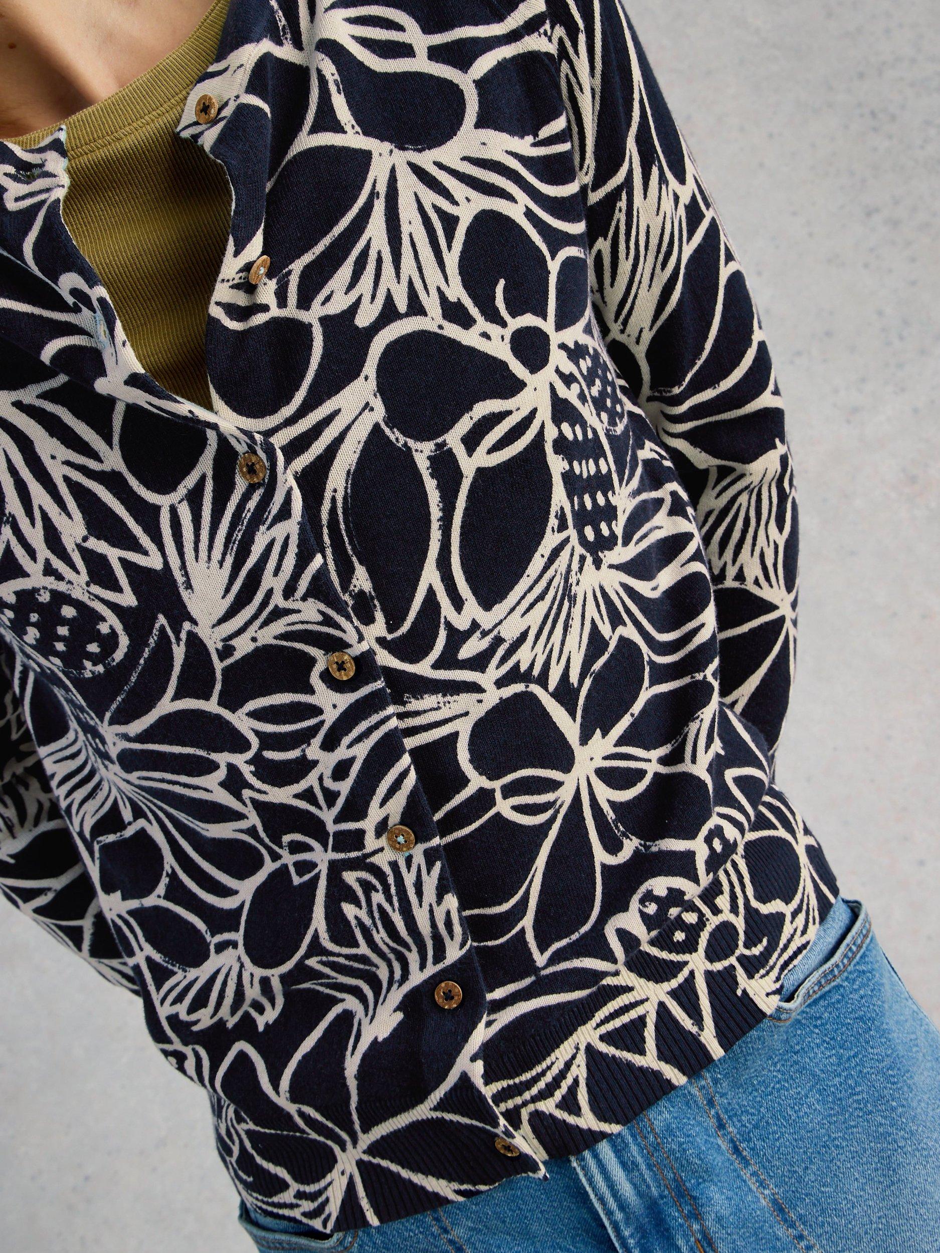 Product image 3 of 6, which shows White Stuff Lulu Abstract Floral Cardigan, Navy/Multi, 6