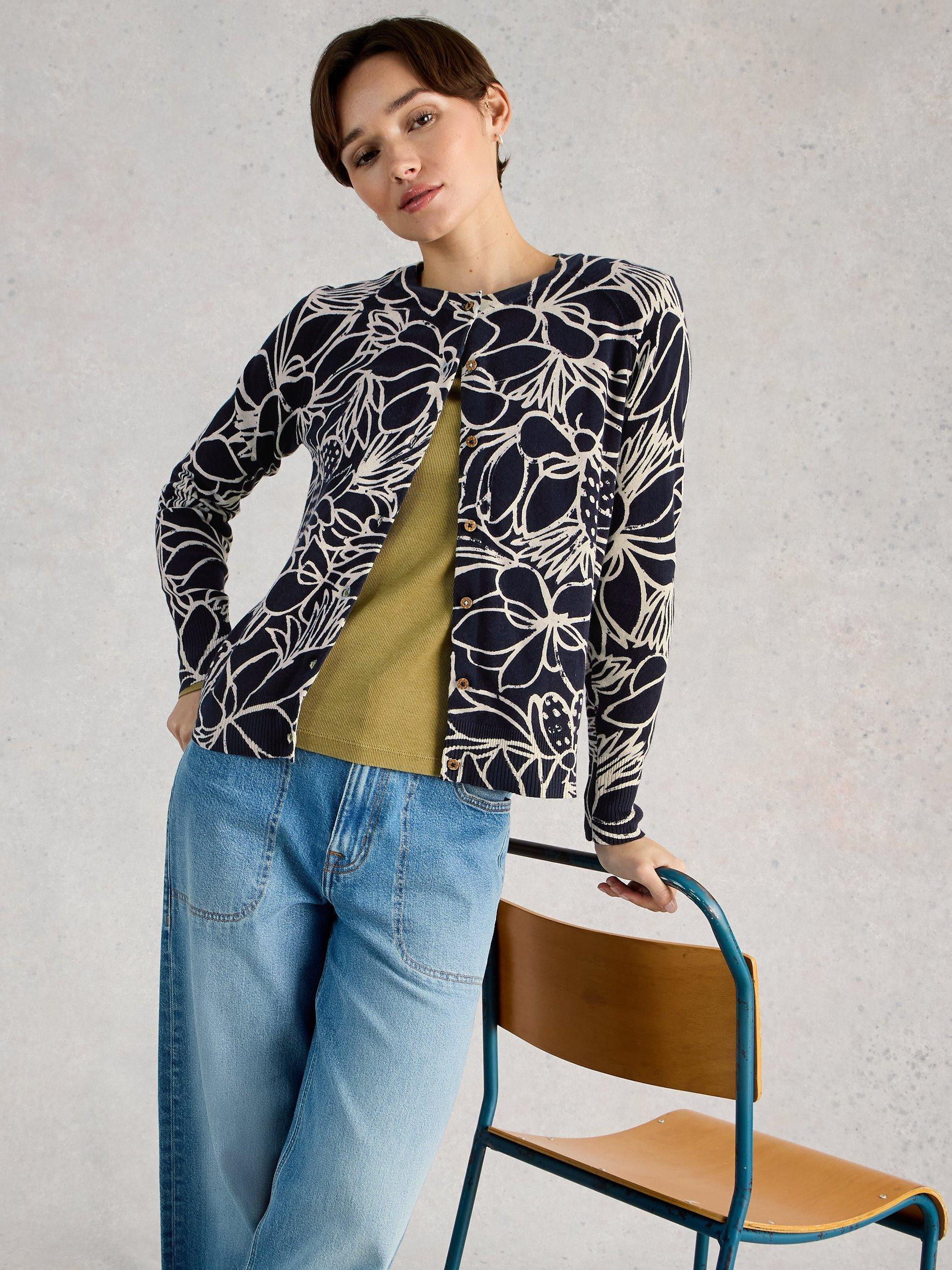 Product image 4 of 6, which shows White Stuff Lulu Abstract Floral Cardigan, Navy/Multi, 6