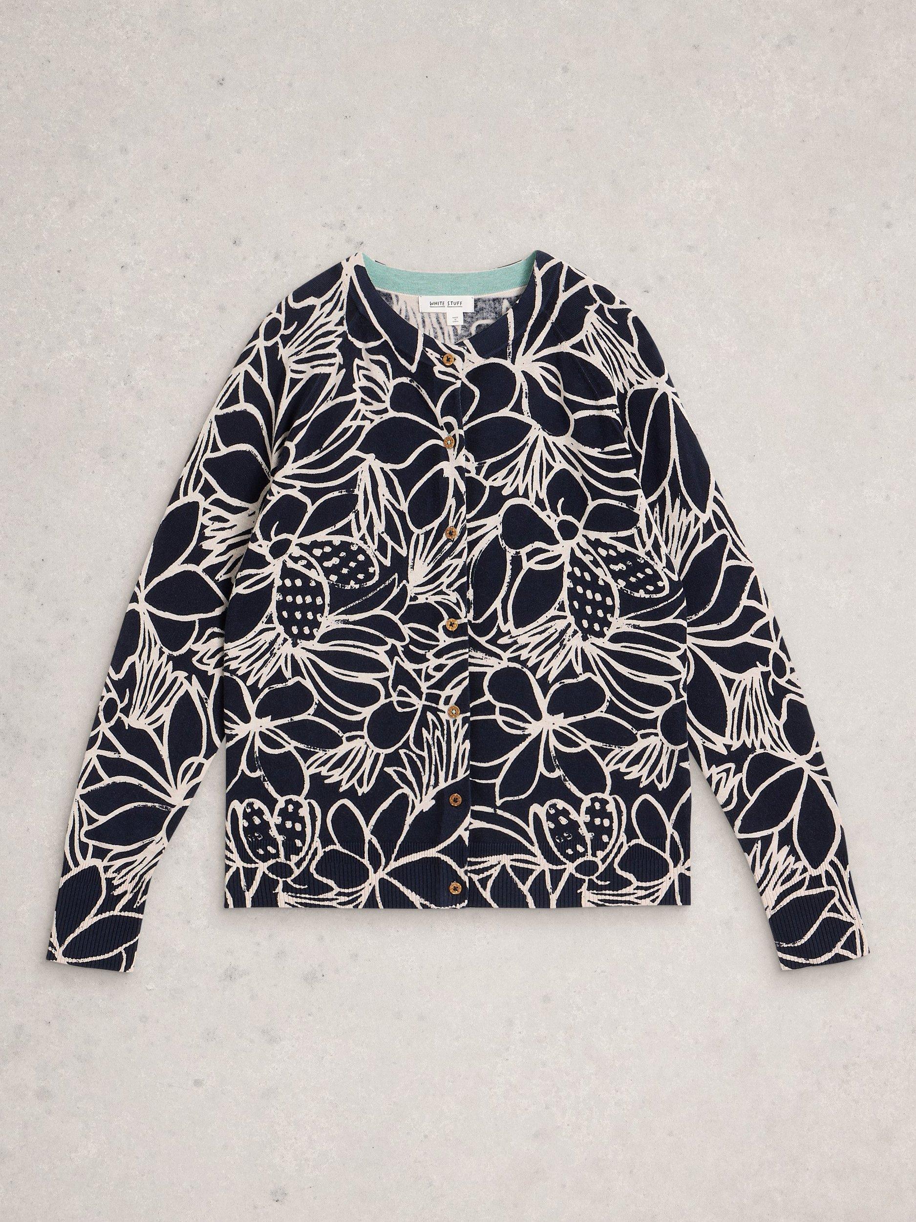 Product image 5 of 6, which shows White Stuff Lulu Abstract Floral Cardigan, Navy/Multi, 6