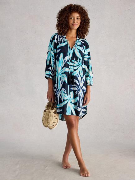 White Stuff Lottie Palm Trees Beach Dress, Blue/Multi, Blue/Multi